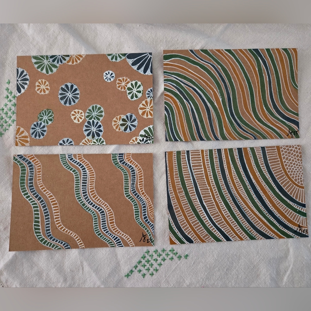 Handmade Abstract Art Postcard Set (4) – Original Mini Art Gift & Stationery